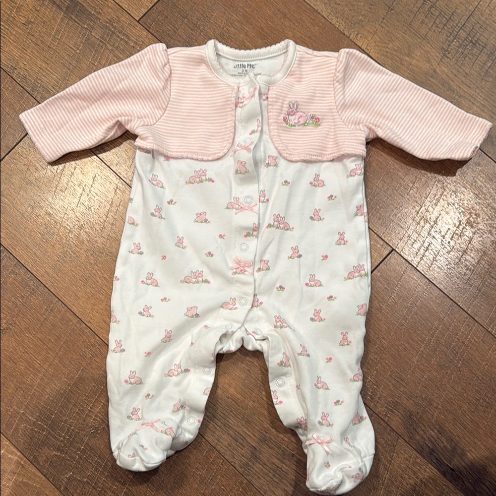 Little Me Pink and White Bunny One Piece